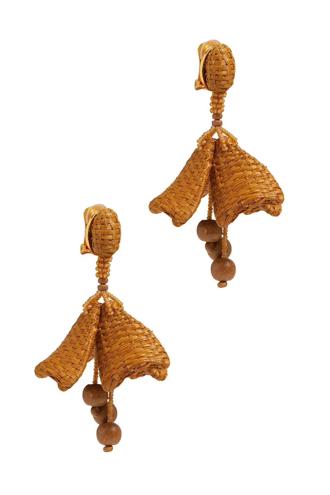Oscar de la Renta Tan Raffia Impatiens Earrings | Rent the Runway