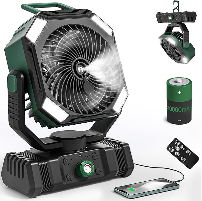 Camping Fan Rechargeable - 30000mAh Battery Powered Misting Fan for Outdoor Beach Tent - Portable... | Amazon (US)