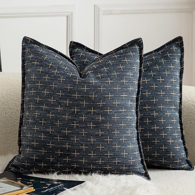 MANDIOO Pack of 2 Burlap Linen Throw Pillow Covers Woven Textured Modern Farmhouse Cushion Covers... | Amazon (US)