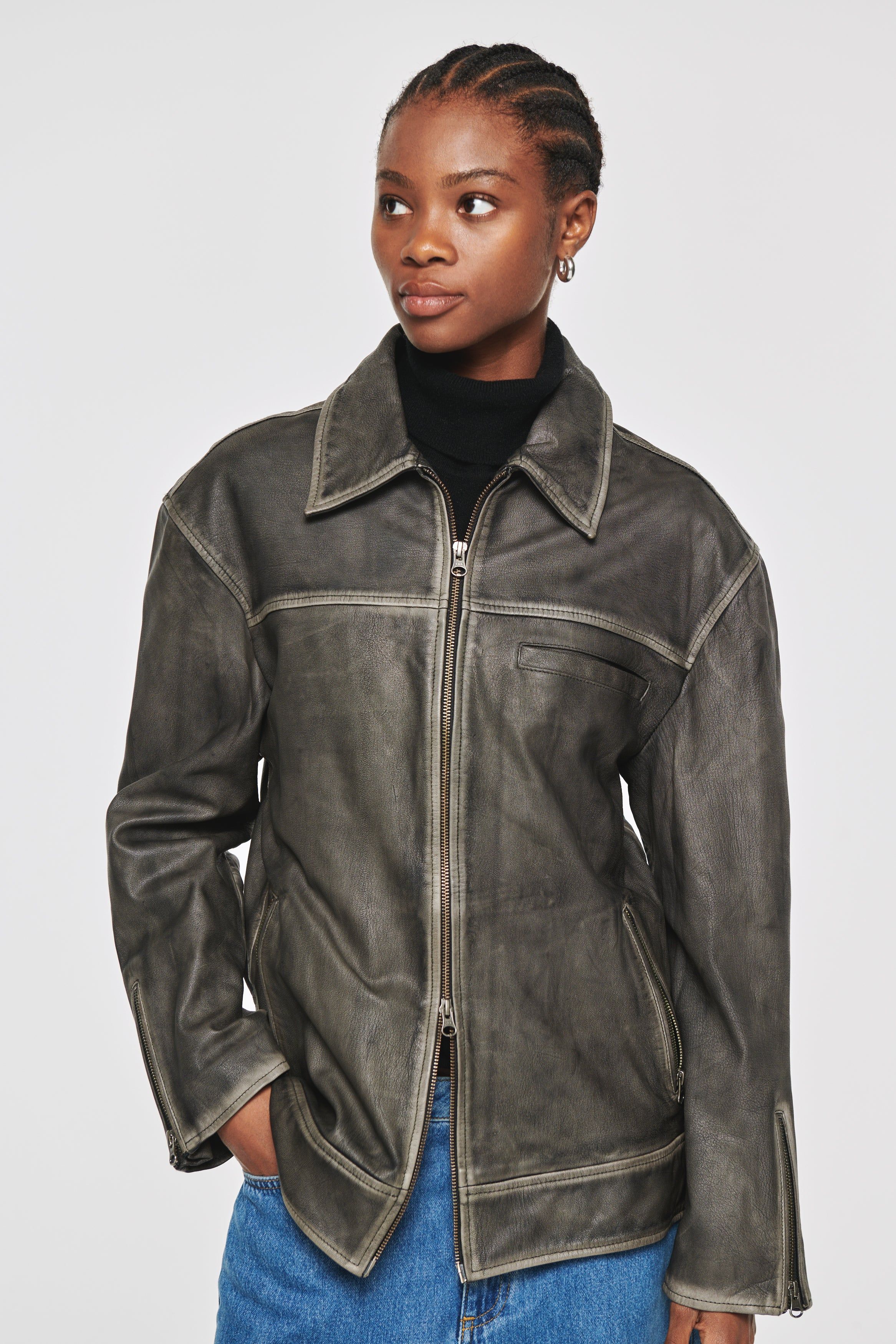 Leroy | Leather Jacket in Tarnished Grey | ALIGNE | Aligne UK