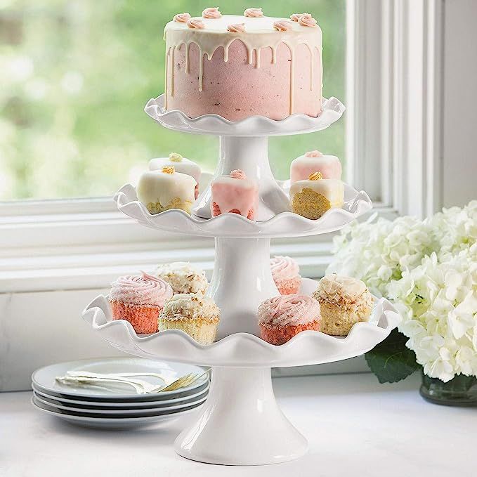 Elegant 3-Piece Ruffled Edge Cake Stand Set - Use as Cupcake Stand, Wedding Cake Stand, Dessert S... | Amazon (US)