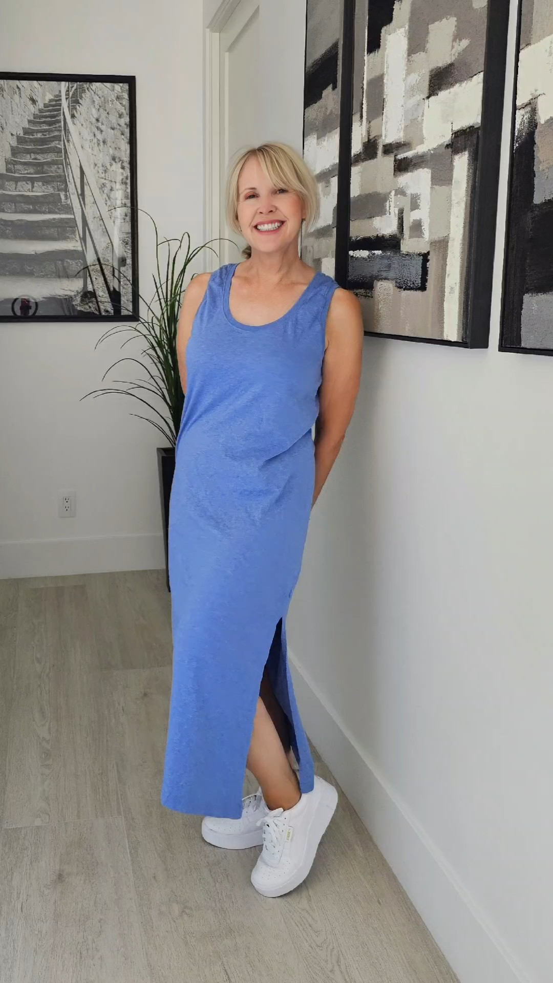 This lovely midi dress is made from softspun organic cotton! The color is called Wedgewood Heather, and it's a soft, pretty blue. I've paired the dress with these fabulous platform tennis shoes that are so comfortable. (I'm 5" 4' — and I love a little more height.)

#LTKOver40 #LTKSeasonal #LTKShoeCrush