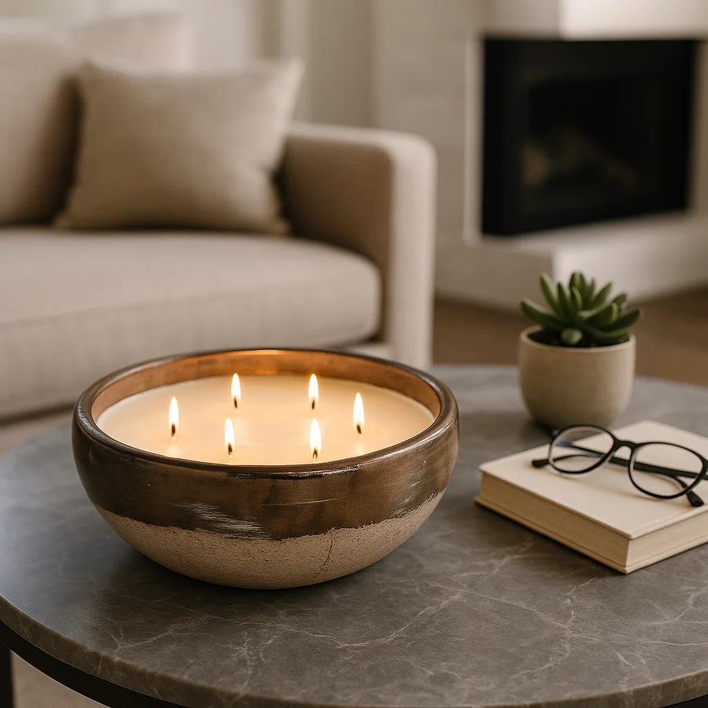 Castleman Decorative Terracotta Scented Bowl for Bookshelf - Modern Two Tone Decor Candle Living ... | Wayfair North America