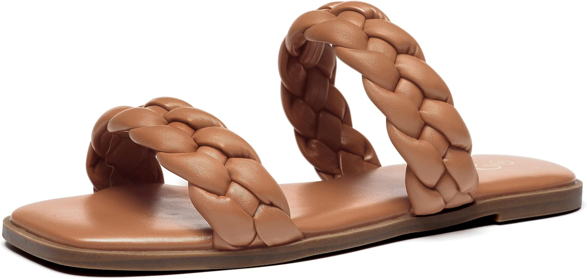 Athlefit Women's Square Open Toe Braided Sandals Slip On Low Block Heel Slide Sandals | Amazon (US)