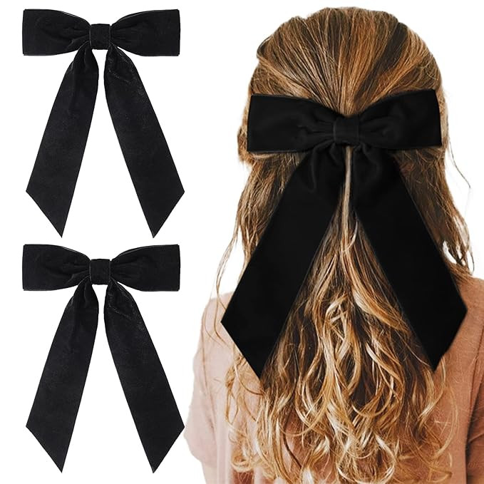 2PCS Black Velvet Hair Bows Hair Clips 5" Big Fall Alligator Clips Hair Accessories for Women Gir... | Amazon (US)