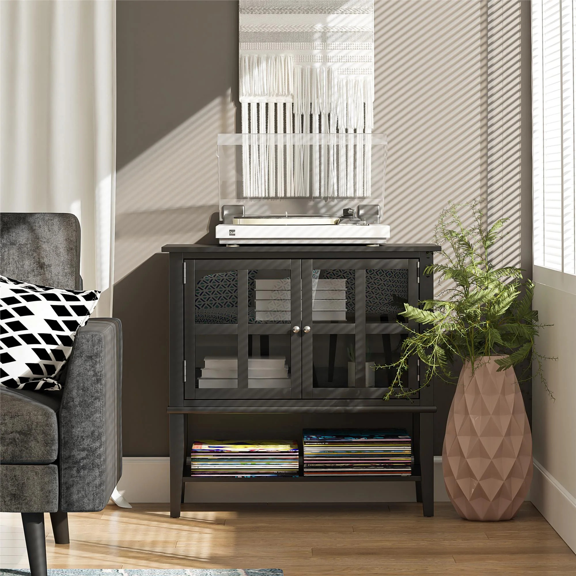 Desert Fields Eclectic Boho 2 Door Storage Cabinet, Black | Walmart (US)