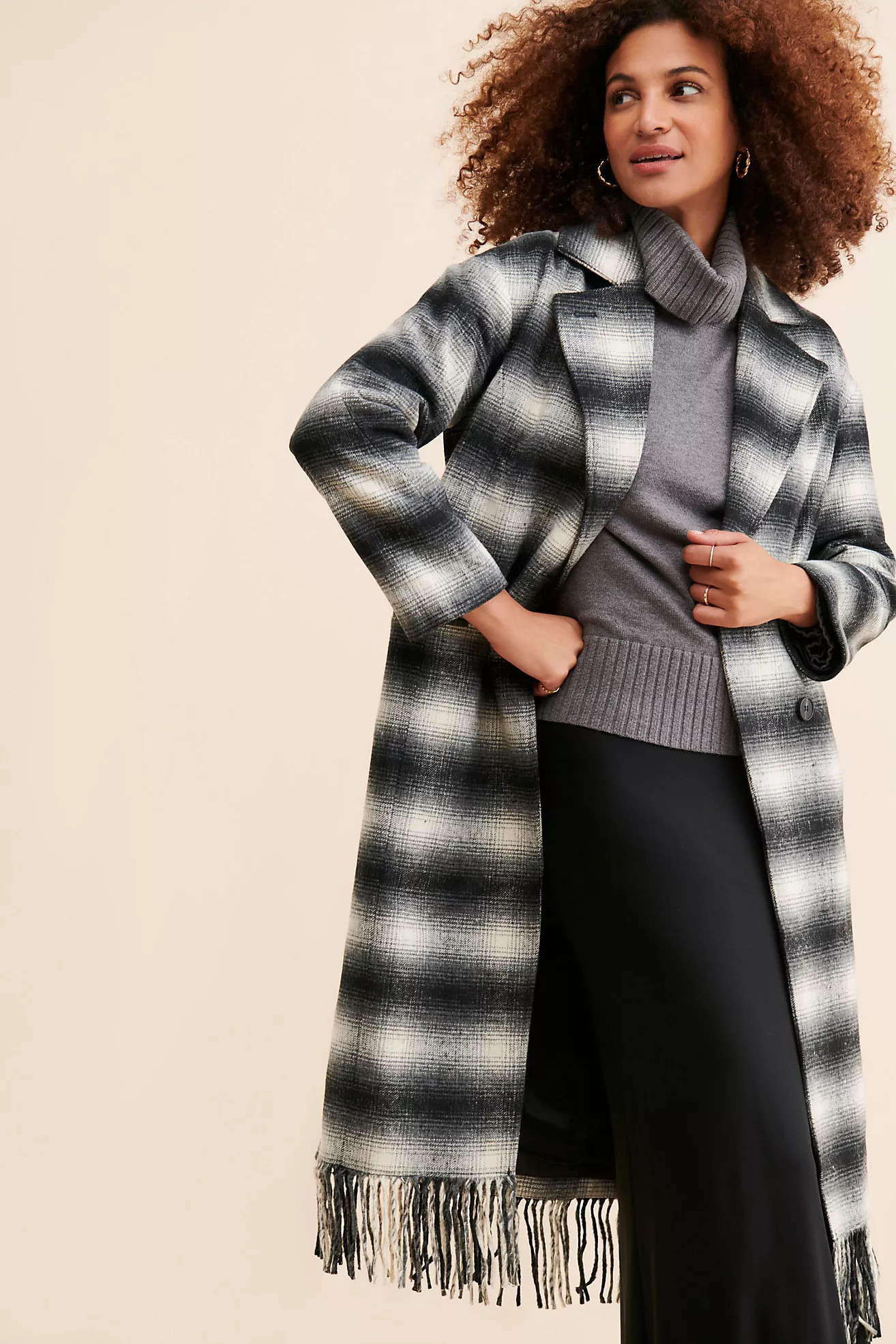 Avec Les Filles Plaid Fringe Hem Coat | Anthropologie (US)