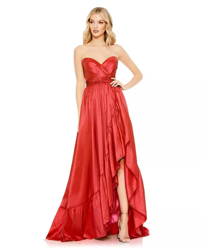Women's Asymmetrical Strapless Ruffle Gown | Macy's