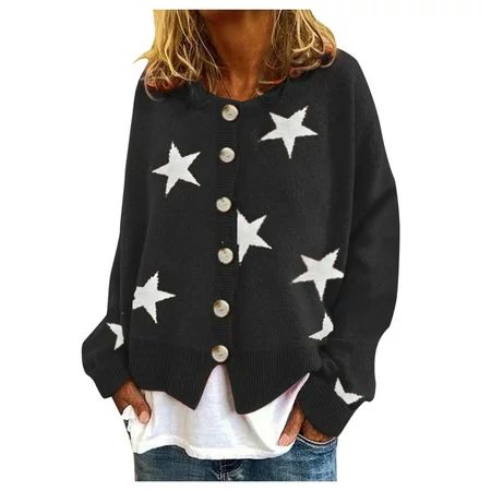 XINSHIDE Women Cardigan Star Printing Long Sleeve Crew Neck Cropped Sweater Top Autumn Winter Women  | Walmart (US)