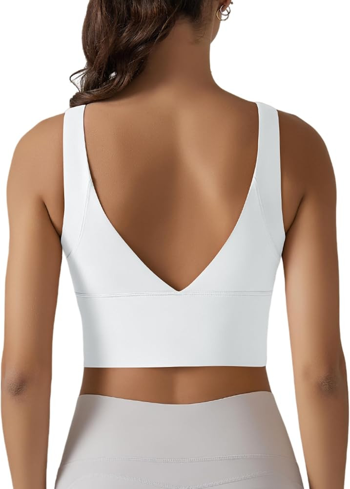 ABOCIW Longline Sports Bra for Women V Back Wireless Padded Medium Support Yoga Bra Workout Crop ... | Amazon (US)
