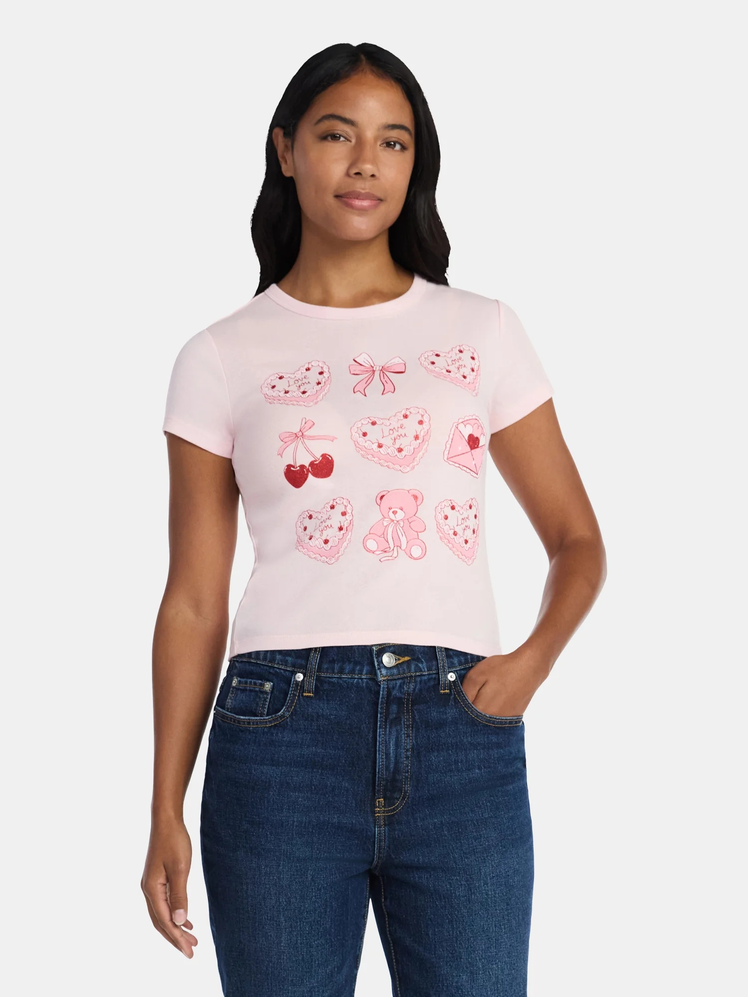 Valentine's Day Women’s Classic Cake Graphic Tee with Short Sleeves, Sizes XXS-XXL | Walmart (US)