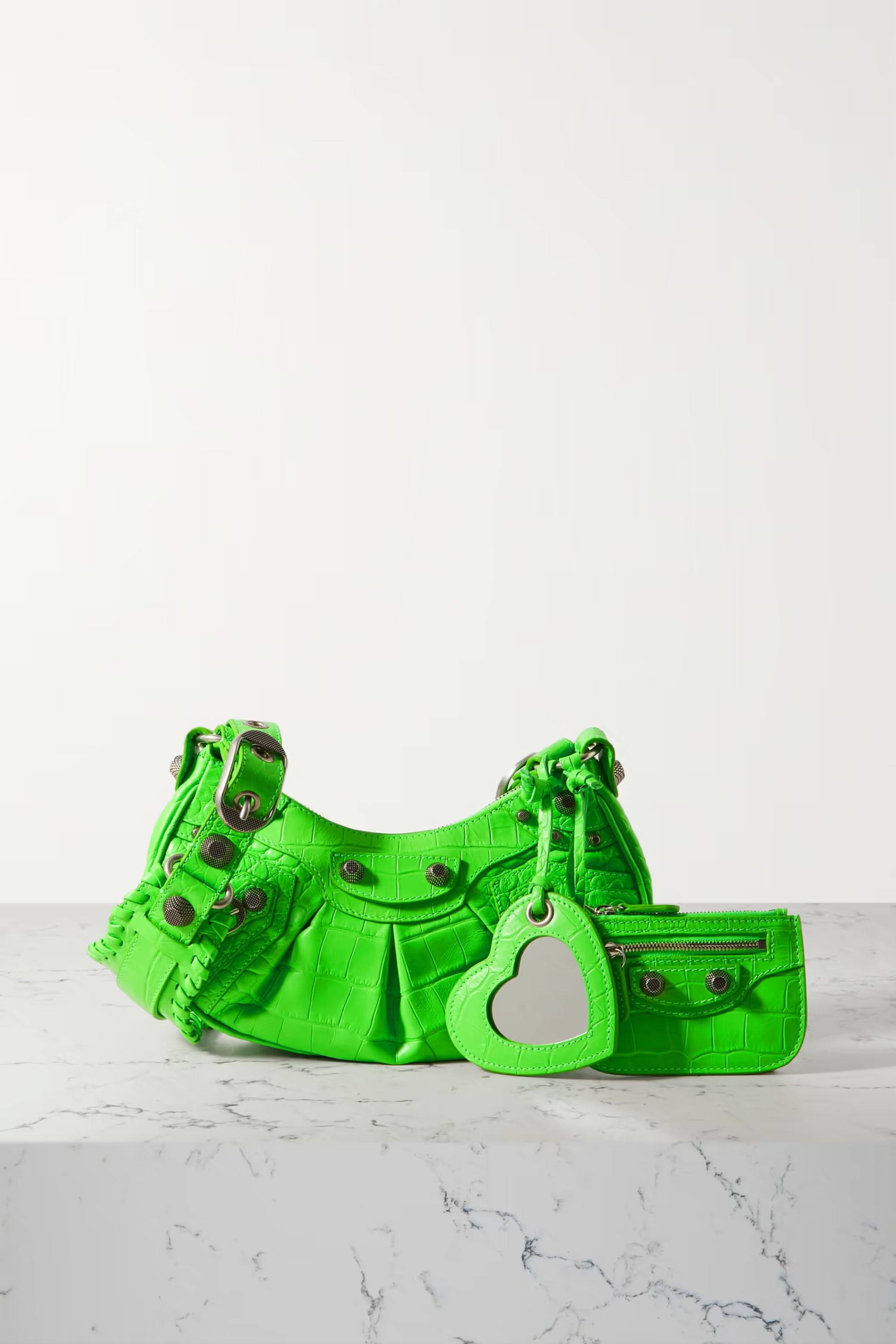 Le Cagole XS studded neon croc-effect leather shoulder bag | NET-A-PORTER (UK & EU)