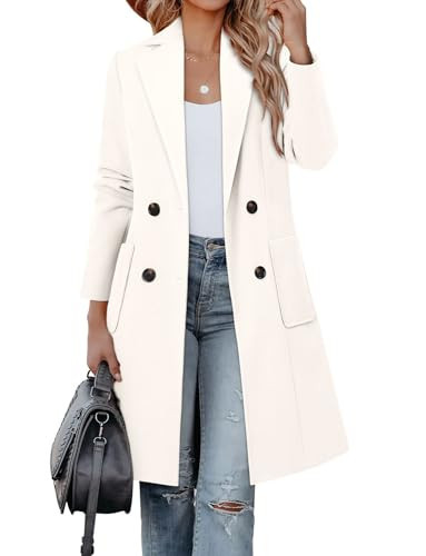 CHICZONE Womens Notch Lapel Double Breasted Wool Pea Coat Long Jackets Winter Overcoat Off White 2XL | Amazon (US)
