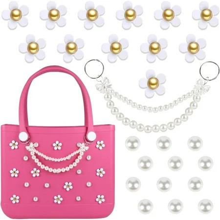 Charms for Bogg Bag,Decorative Flowers Pearls and Chain Set for Rubber Tote Bag, Must Have Accessories for Totes Women Girls Simply Southern Beach Bling Decoration | Walmart (US)