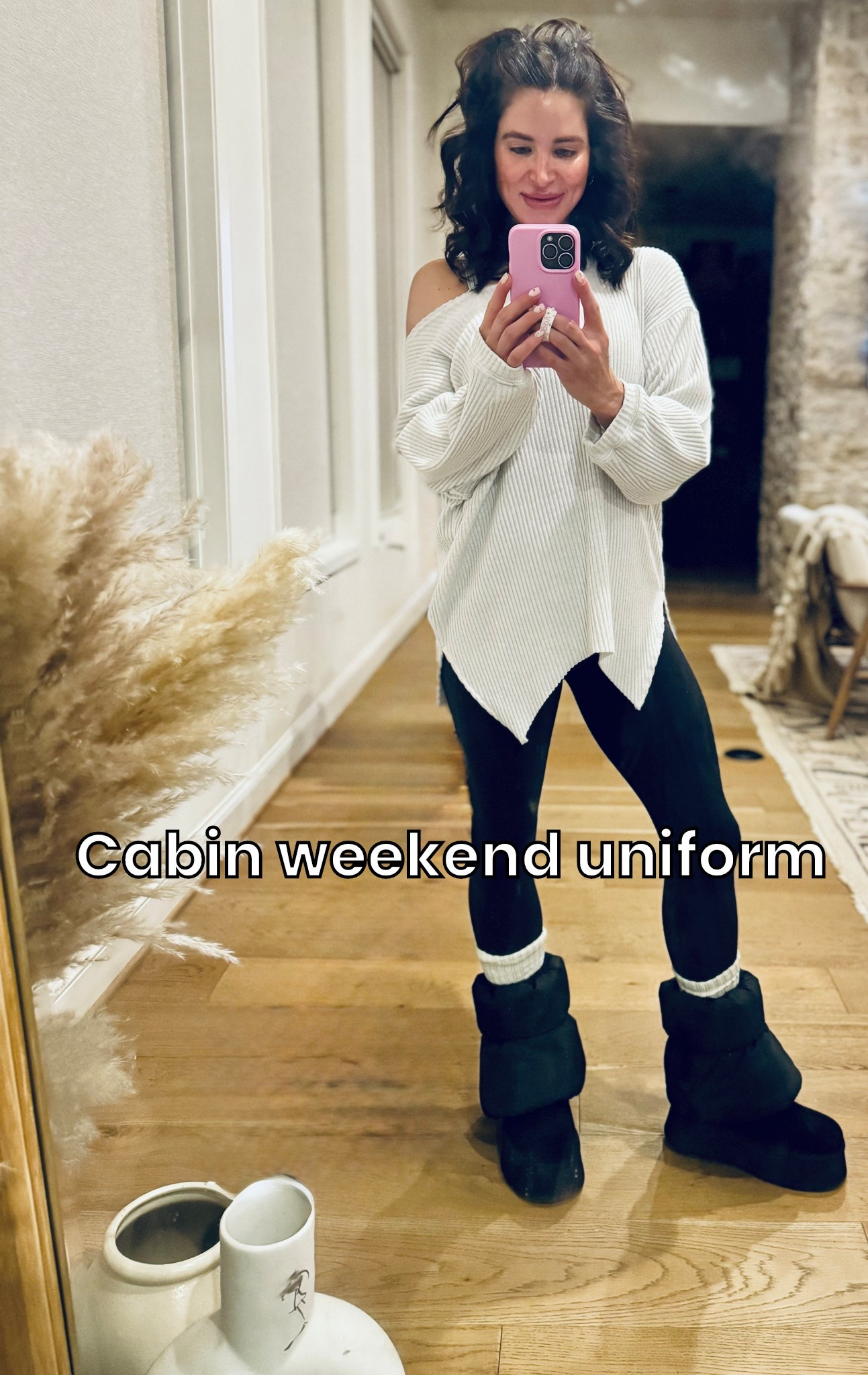 Spring break but make it cozy cabin edition 🤍
Oversized sweater + leggings + the comfiest boots for chilly mornings and coffee on the porch ☕️ 

#LTKTravel #LTKootd