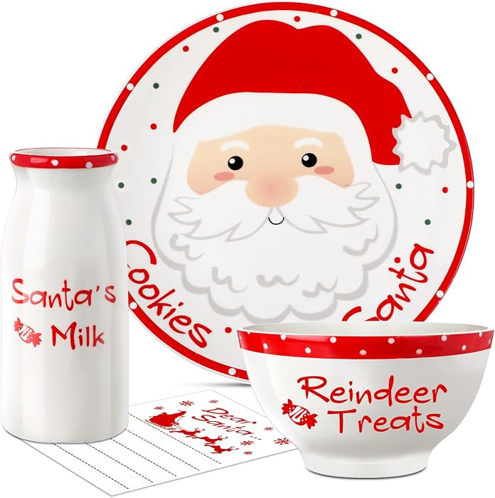 Nitial 4 Pcs Christmas Cookies Plate Milk Jar Bowl for Santa, Claus | Amazon (US)