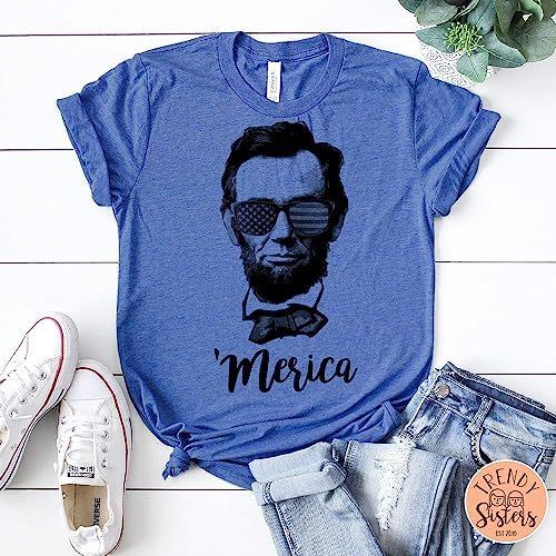 4th of July Tee, American Tee, Red, White and Blue Tee, Happy Independence Day,Lincoln Tee, Meric... | Amazon (US)