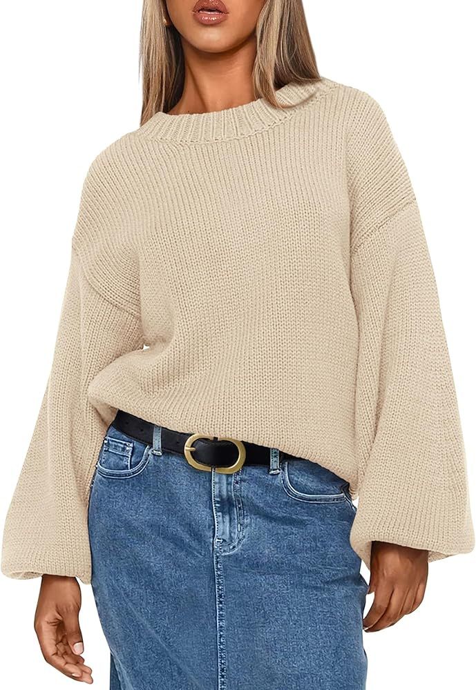 PRETTYGARDEN Women's 2024 Fall Chunky Knit Sweater Casual Long Lantern Sleeve Crewneck Pullover J... | Amazon (US)