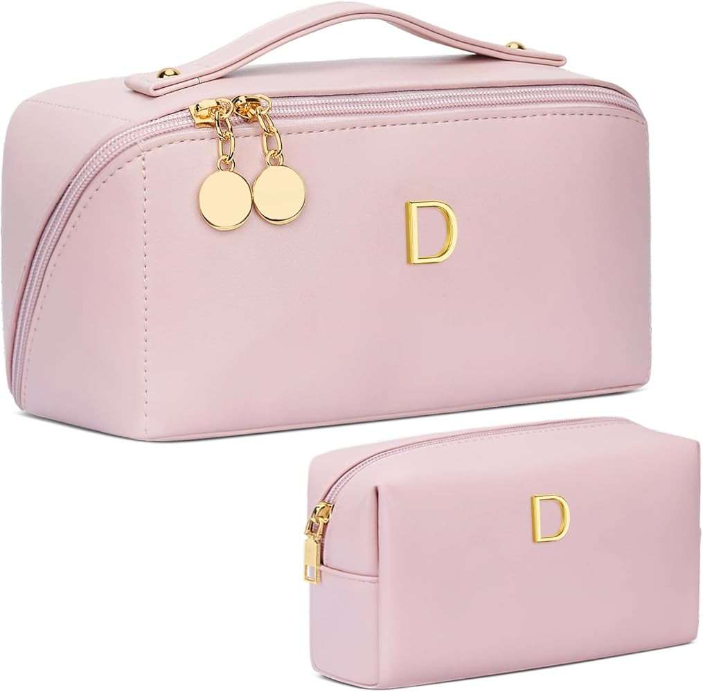 Birthday Gifts for Women Teen Girl, Personalized Initial Makeup Organizer Bag Set, Open Flat Trav... | Amazon (US)