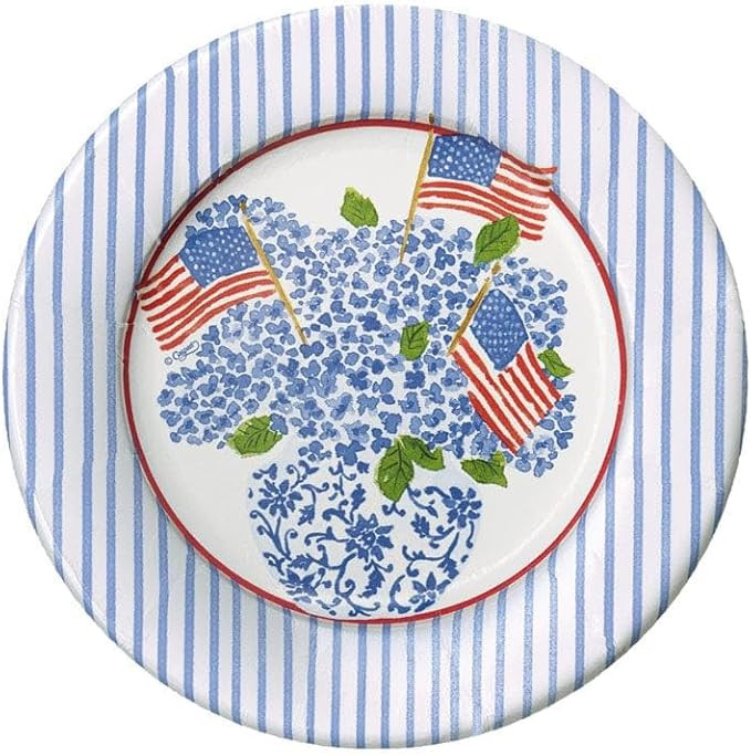 Amazon.com: Caspari Flags and Hydrangeas Paper Salad & Dessert Plates, 16 Count : Health & Househ... | Amazon (US)