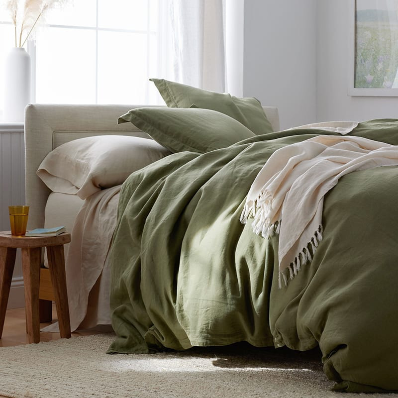Premium Breathable Relaxed Linen Duvet Cover - Moss Green, Twin/Twin XL | The Company Store