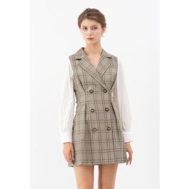 Contrast Sleeves Double-Breasted Grid Blazer Dress | Chicwish