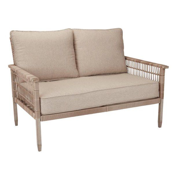 Better Homes & Gardens Outdoor Furniture Patio Meadow Lake Patio Wicker Loveseat with Beige Cushi... | Walmart (US)