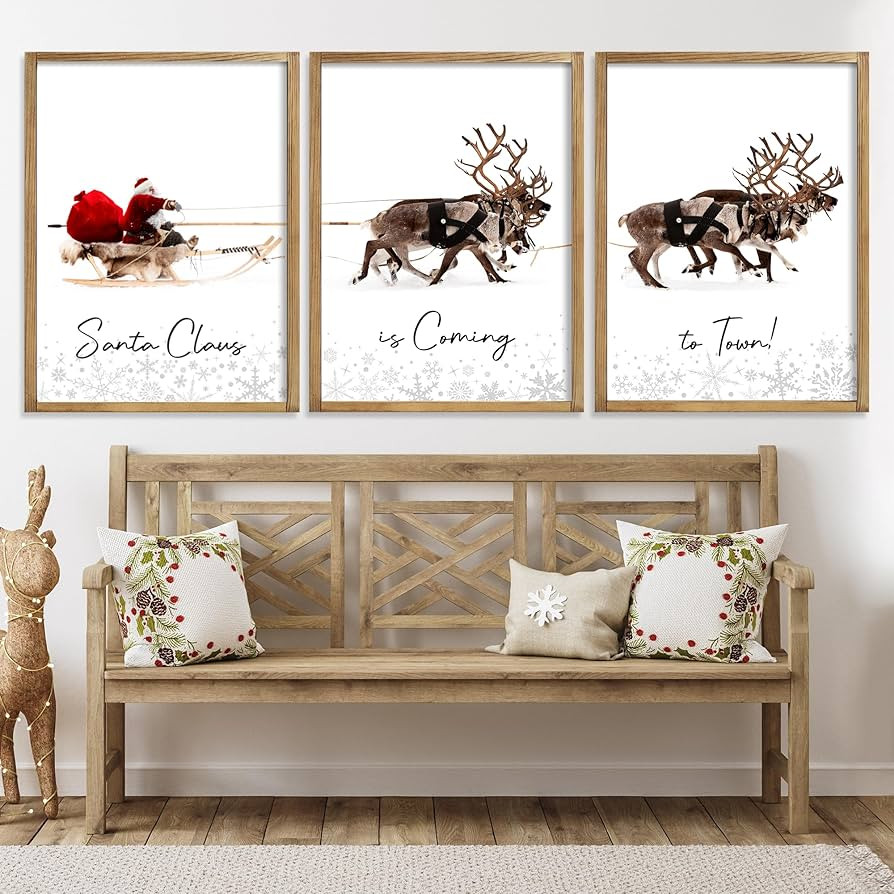 LITIVY Framed Set of 3 Christmas Wall Art Christmas Santa Claus with Sleigh Deer for Christmas Wa... | Amazon (US)