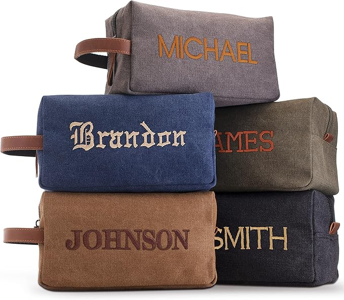 Embroidered - Handcrafted Personalized Toiletry Bag for Men Custom w/Name - 5 Canvas & 8 Thread C... | Amazon (US)