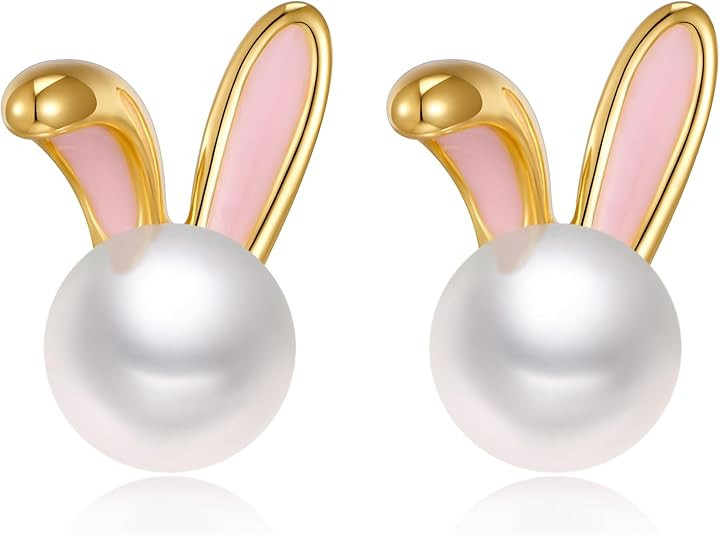 Easter Rabbit Pearl Earrings Dainty Studs Bunny Carrot Cute Animal Jewelry | Amazon (US)