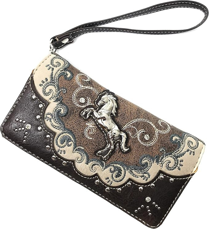 Zelris Western Mustang Horse Turquoise Women Crossbody Wrist Trifold Wallet (Brown) | Amazon (US)