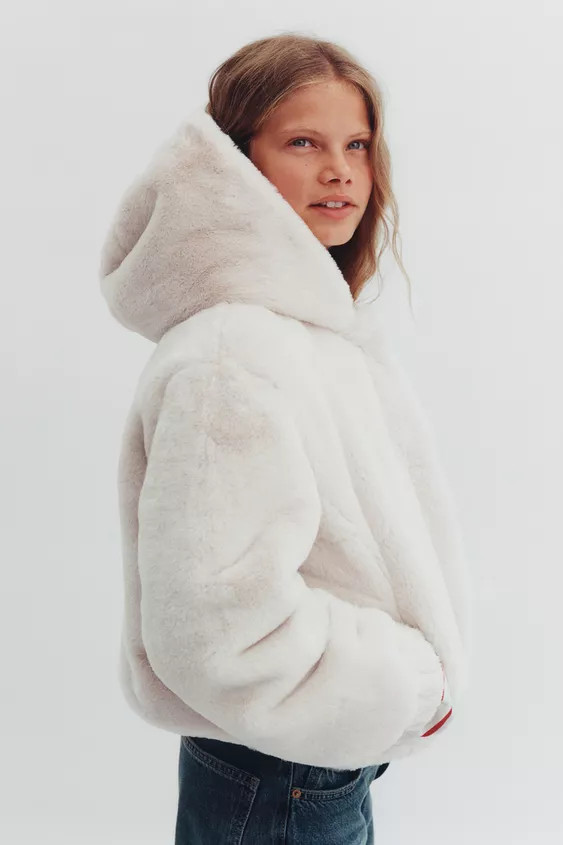 HOODED FAUX FUR JACKET | Zara UK