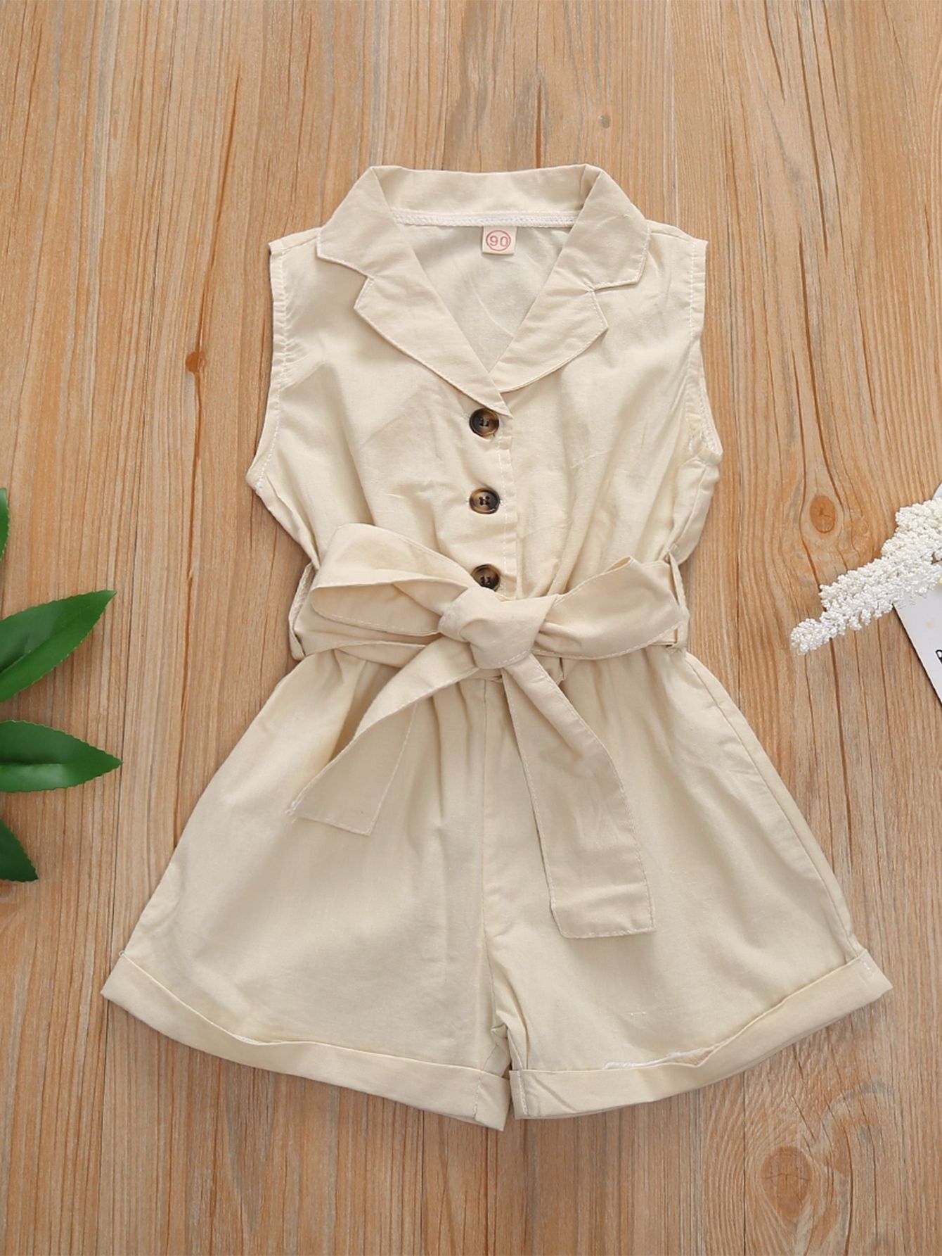 Toddler Girls Notched Half Button Self Tie Shirt Romper | SHEIN