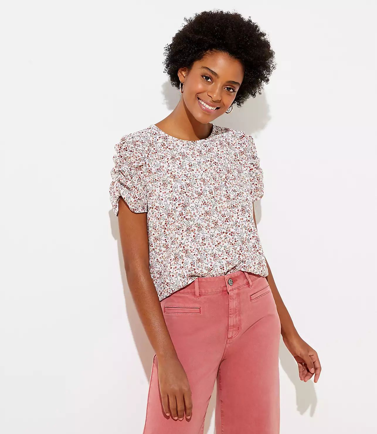 Petite Floral Cinched Puff Sleeve Top | LOFT