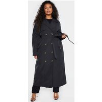 Plus Black Oversized Button Down Trench Coat | PrettyLittleThing US