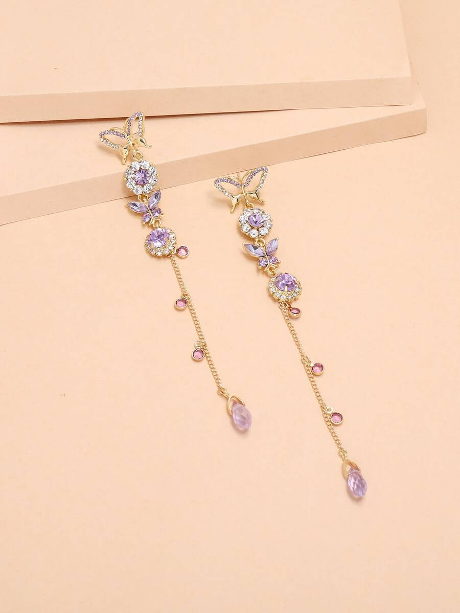 1pair Rhinestone Charm Chain Drop Earrings | SHEIN