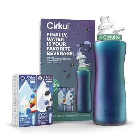 Cirkul 32oz Chameleon Stainless Steel Starter Kit with Chameleon Cirkul Lid 2.0 and 2 Flavor Cartridges (Blackberry Blueberry & Berry Blue Punch) | Walmart (US)