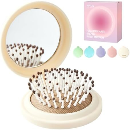 RHOS Compact Foldable Hair Brush with Mirror for Women, Men & Kids - Small Pocket & Portable Trav... | Amazon (US)