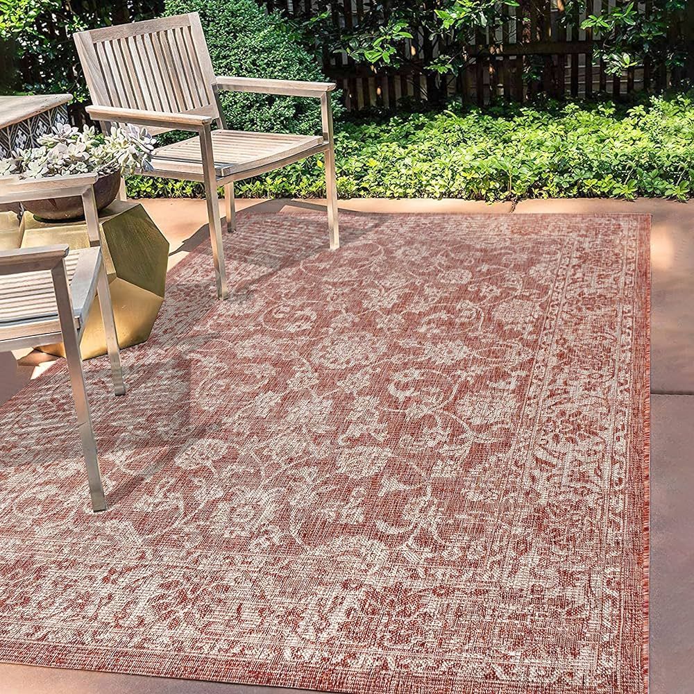 JONATHAN Y SMB100A-3 Tela Bohemian Textured Weave Floral Indoor/Outdoor Red/Taupe 3 ft. x 5 ft. A... | Amazon (US)
