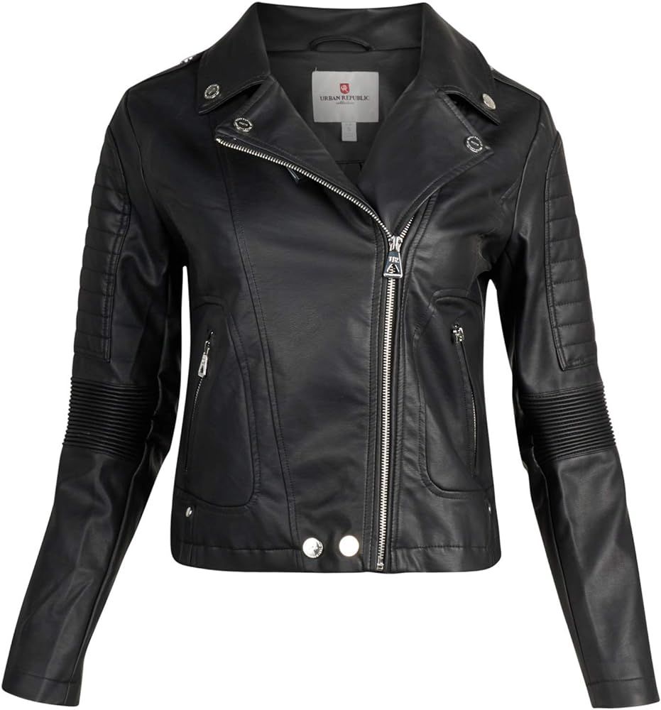 Urban Republic Women Faux Leather Moto Biker Jacket with Studded Detailing | Amazon (US)