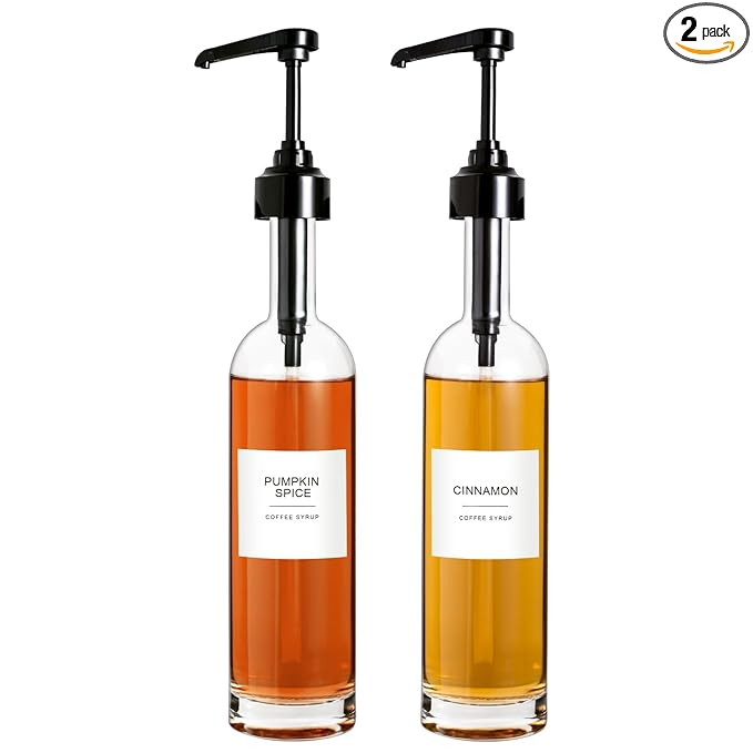 Mustry Coffee Syrup Dispenser for Coffee Bar Accessories, 750ml/25.4 Ounce Glass Coffee Syrup Pum... | Amazon (US)