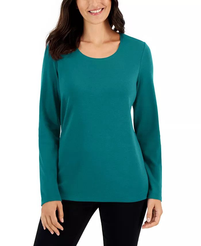 Long Sleeve Cotton Scoop-Neckline Top, Created for Macy's | Macy's