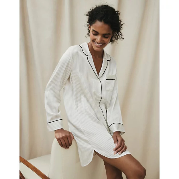 Piped Silk Dotted-Stripe Nightshirt | The White Company (UK)