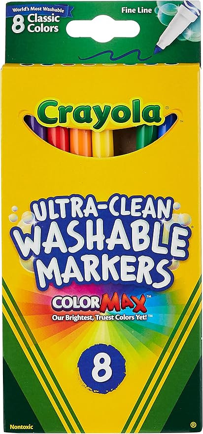 Crayola Ultra Clean Washable Markers, Fine Line , School Supplies, 8 Count | Amazon (US)