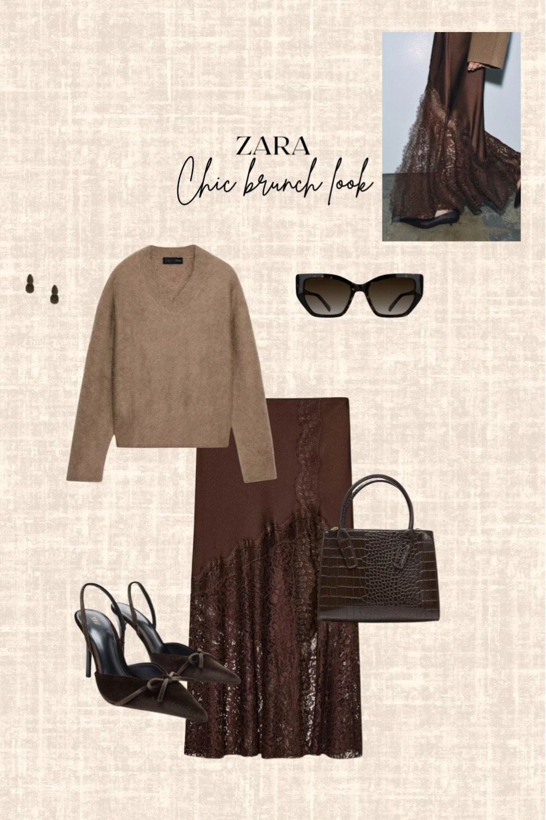Zara chic brunch look! 

Sweater, lace skirt, heels, sunglasses, earrings, handbag

#LTKootd #LTKFindsUnder100 #LTKHoliday