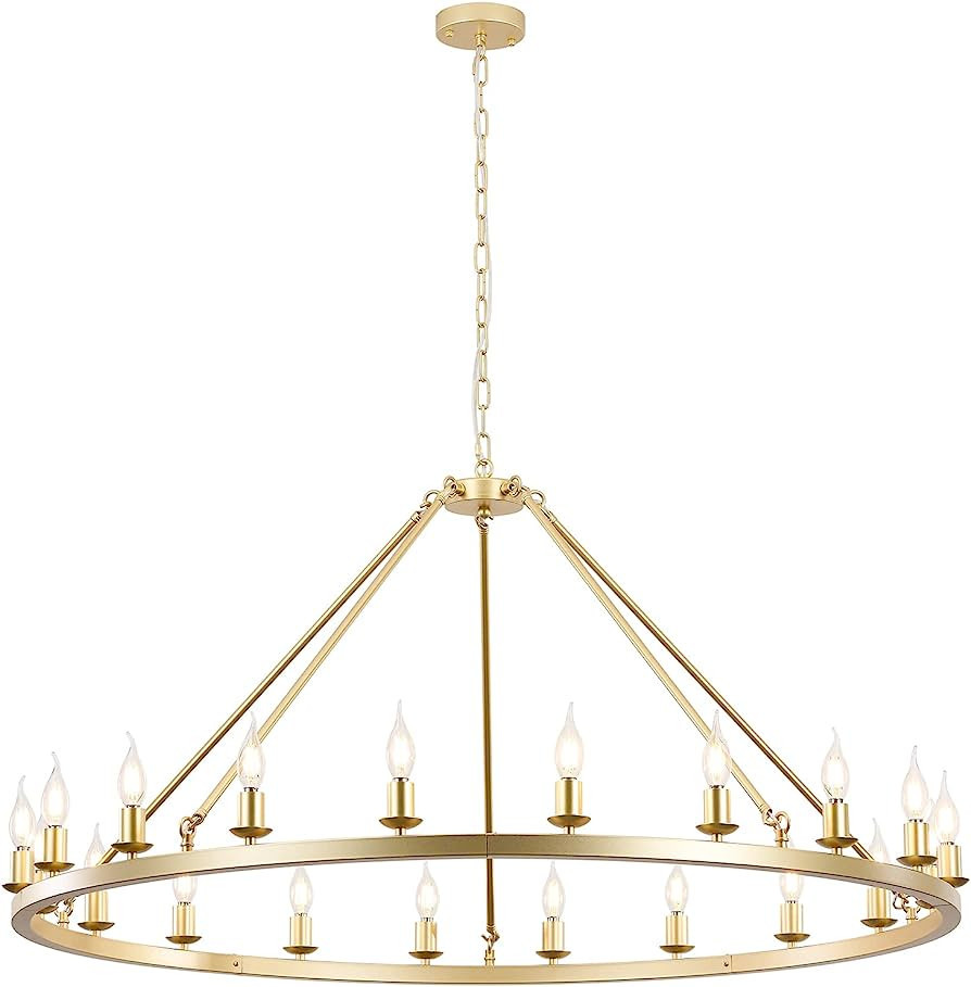 HermnJakk 20-Light Gold Wagon Wheel Chandelier Diam 47",Large Round Luxury Industrial Modern Farm... | Amazon (US)
