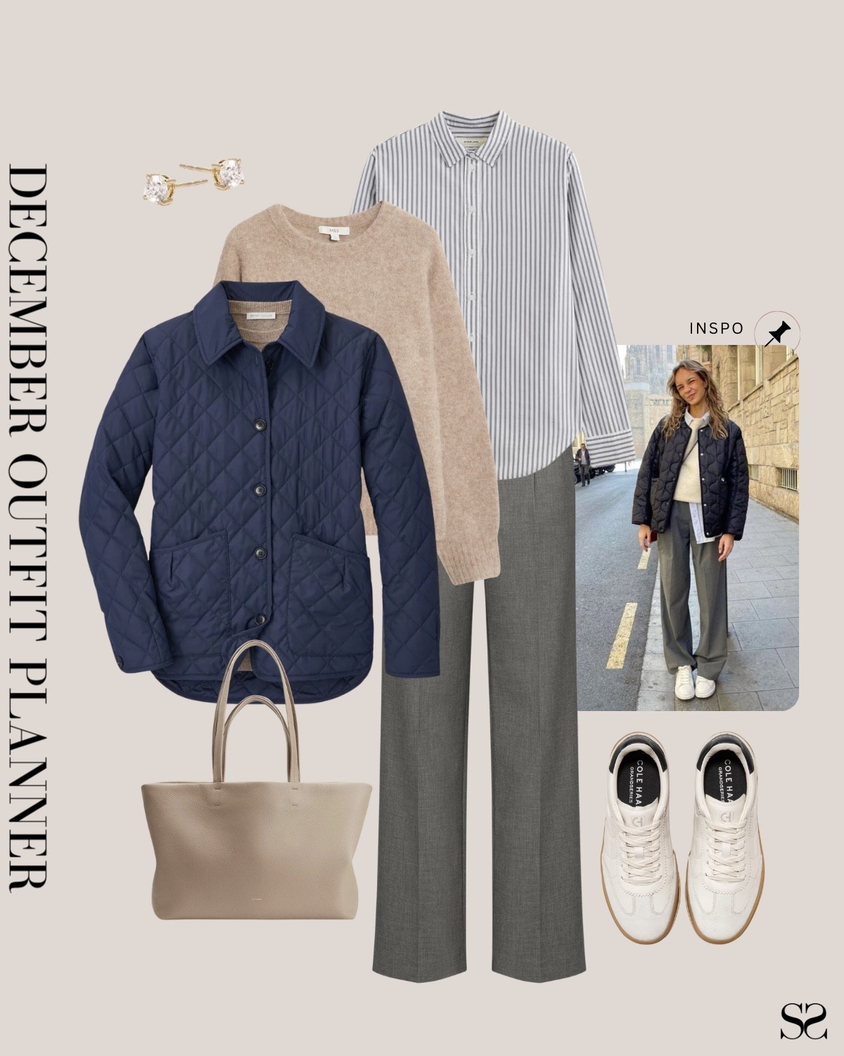 Monthly outfit planner DECEMBER: Winter outfits | gray trouser, quilted jacket, striped button up, crewneck sweater, sneaker, neutral leather tote, winter layers 

#classicstyle #casualstyle #LTKstyletip #winteroutfit

Image inspo credit: Pinterest


#LTKootd #LTKSeasonal
