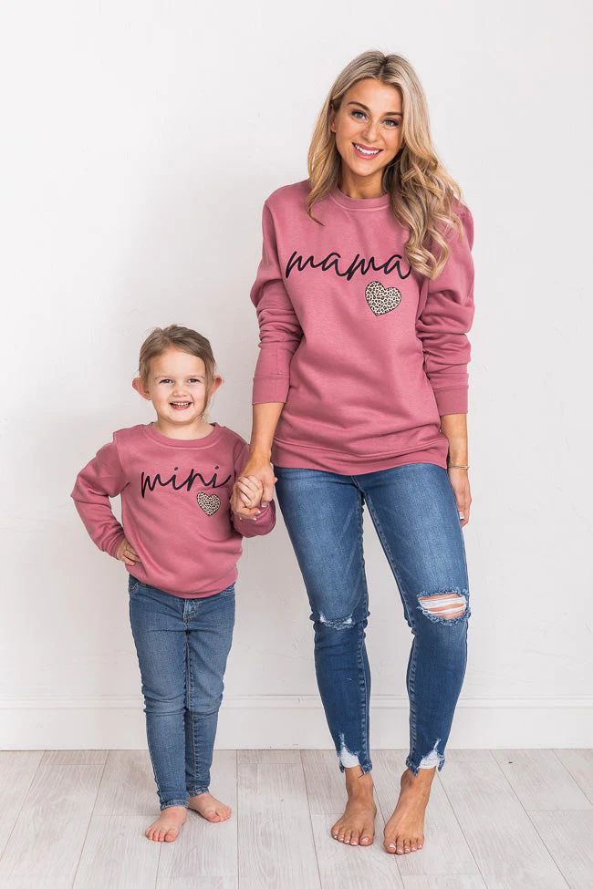 Mini Script Brown Animal Print Kids Super Soft Fleece Mauve Graphic Sweatshirt FINAL SALE | Pink Lily