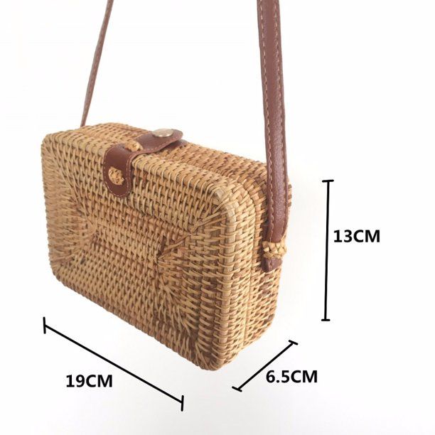 Homeex Square Rattan Bag Hand-Woven Bag Khaki - Walmart.com | Walmart (US)