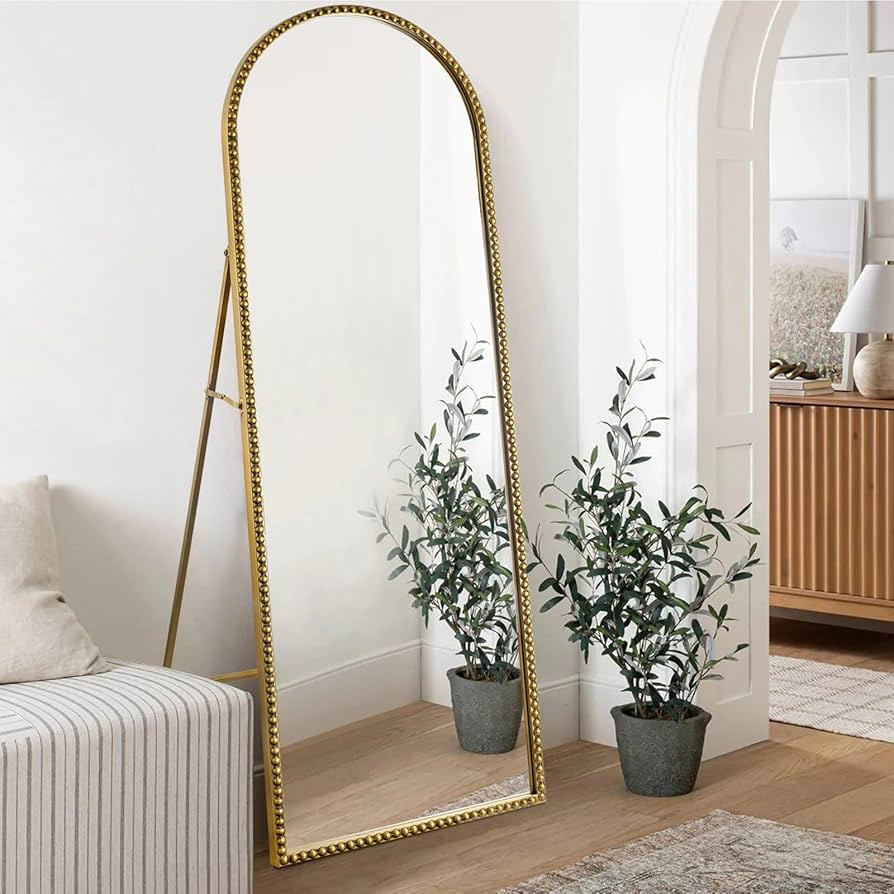 Arch Full Length Mirror with Stand, 65"x22" Floor Standing Mirror, Large Dressing Mirror Hanging or Leaning Against Wall for Bedroom Living Room, Antique Gold | Amazon (US)